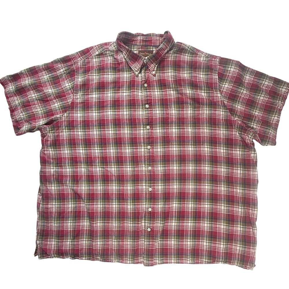 Oak Hill Mens 4XLT Red Green Plaid Short Sleeve ButtonDown Shirt Big & Tall 100%